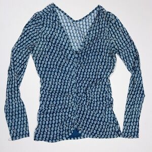 City UNLTD VIntage Blue Aqua Polka Dot‎ Mesh Ruched Long Sleeve Top with Tank